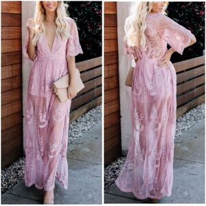 Wishlist Plunging Lace Maxi Romper Dress Size L Swiftie Lover Era